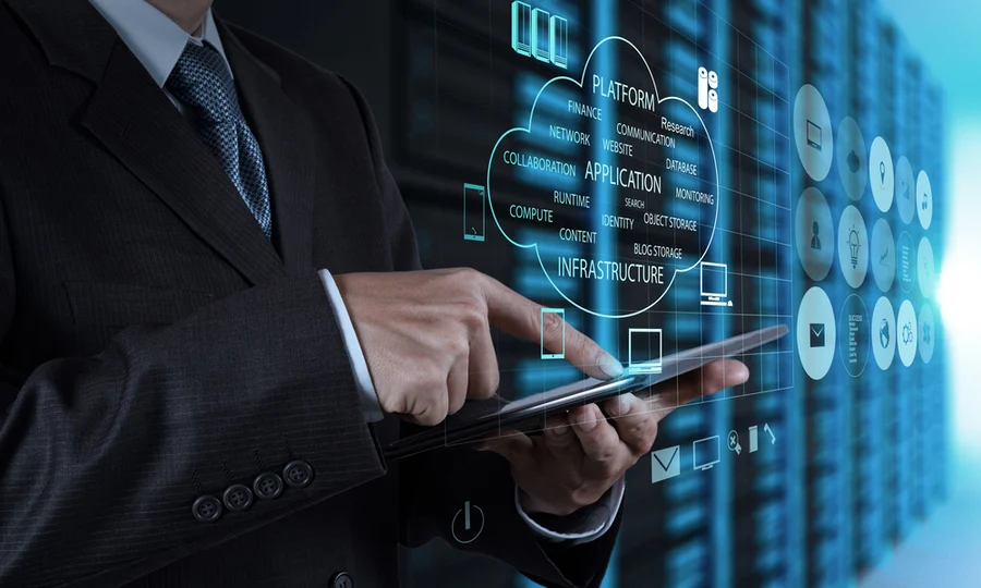 businessman hand using tablet computer and server room background businessman hand using tablet computer and server room background